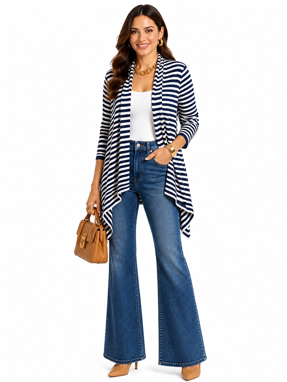 The Limited Navy & White Striped Open-Front Cardigan
